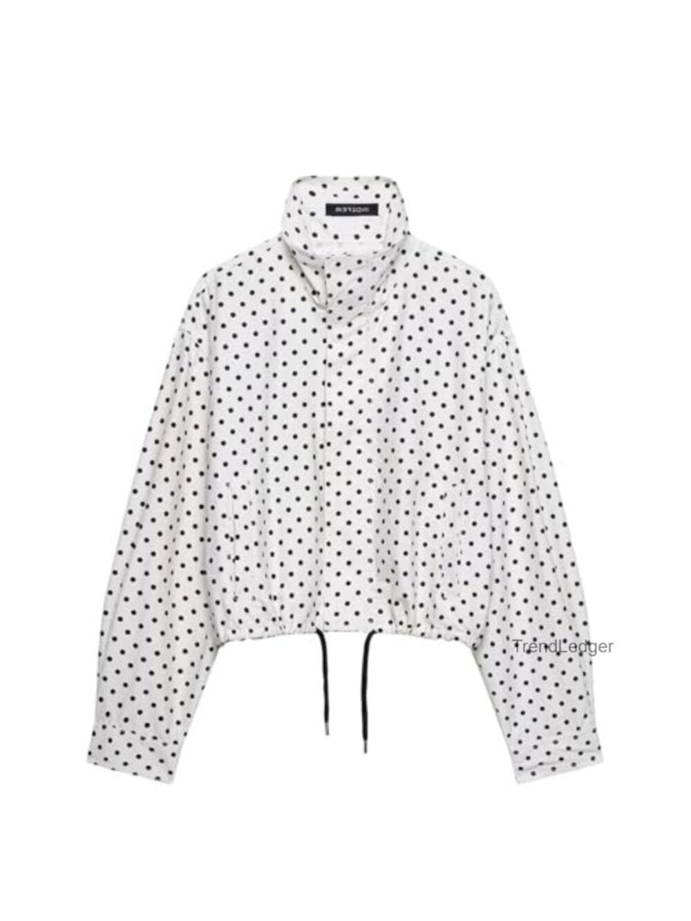 Women Polka Dot Cropped Zip Up Jacket with Pockets Casual Fall Coat